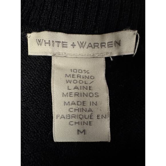 White + Warren Wool Sweater Women’s XS Trapeze Cardigan Lightweight Merino Black - Picture 5 of 9